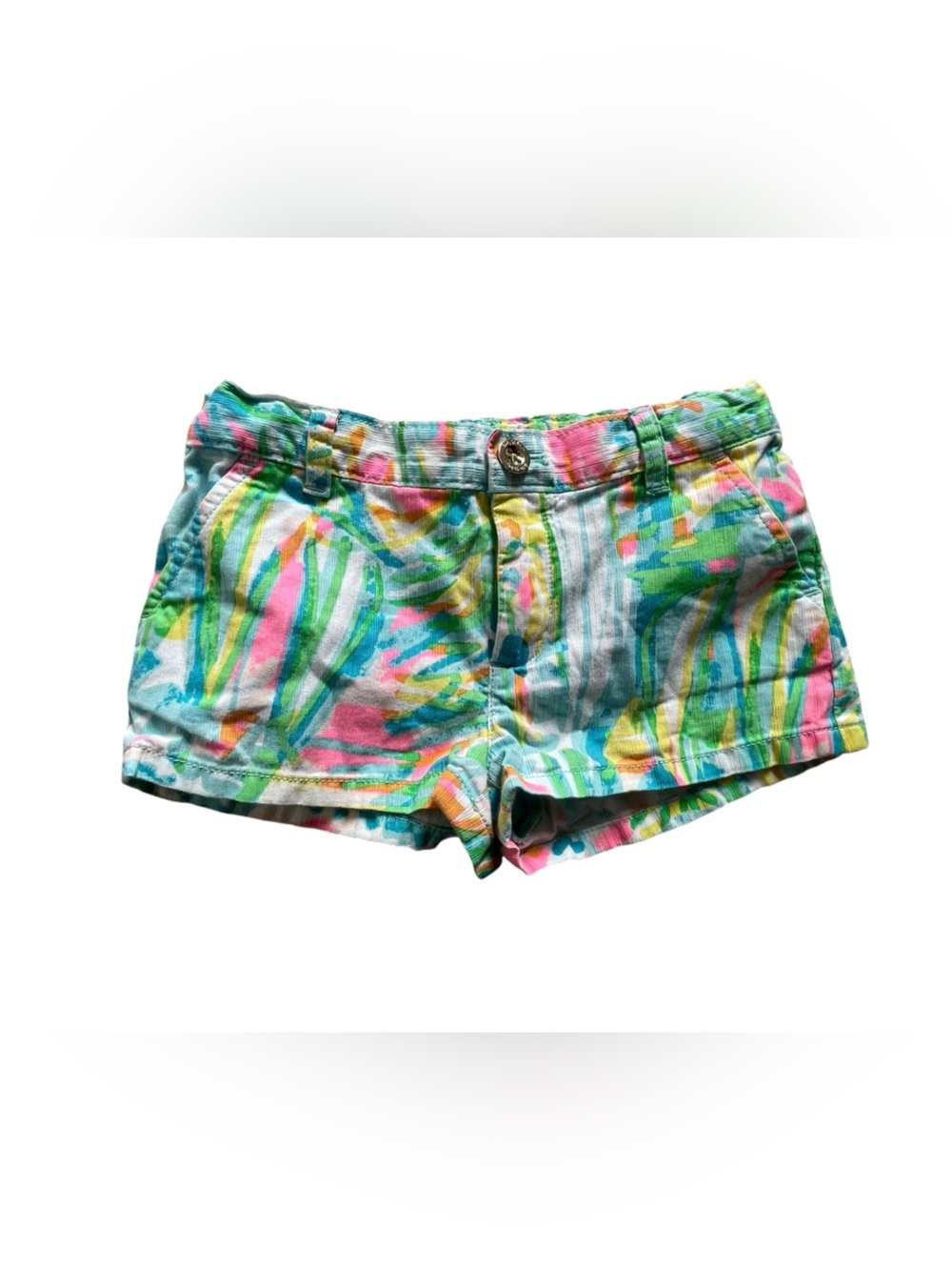 Lilly Pulitzer Girls Tropical Pink Printed Shorts Sz 7 EUC Beach Vacation Cotton
